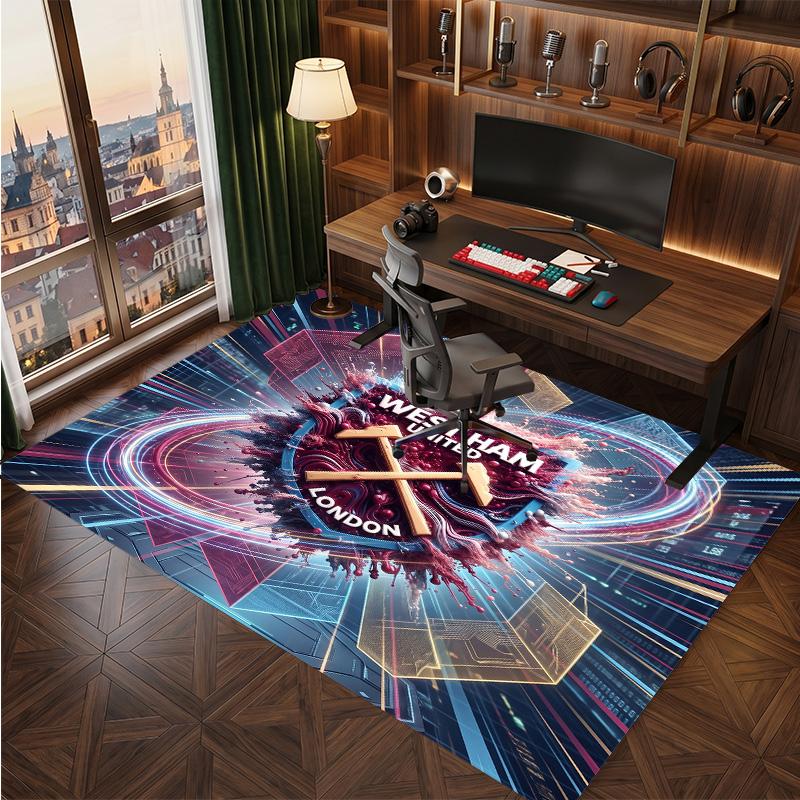 West Ham United Football Print Crystal Velvet Rug, Comfortable Water Absorbent Non Slip Indoor Floor Carpet
