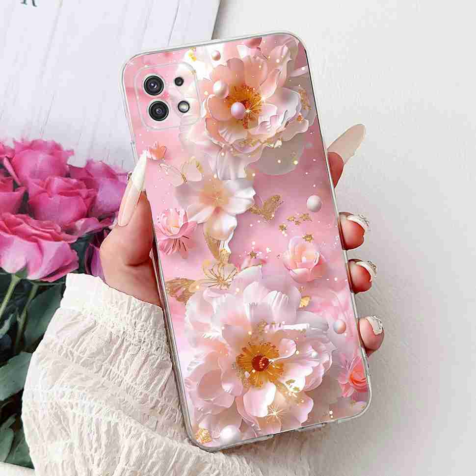 For Samsung Galaxy A22 5G Case SM-A226B Fashion Flower Bear Soft Silicone Cover For Samsung A22 A22 SM-A226BRN 6.6" Phone Casing