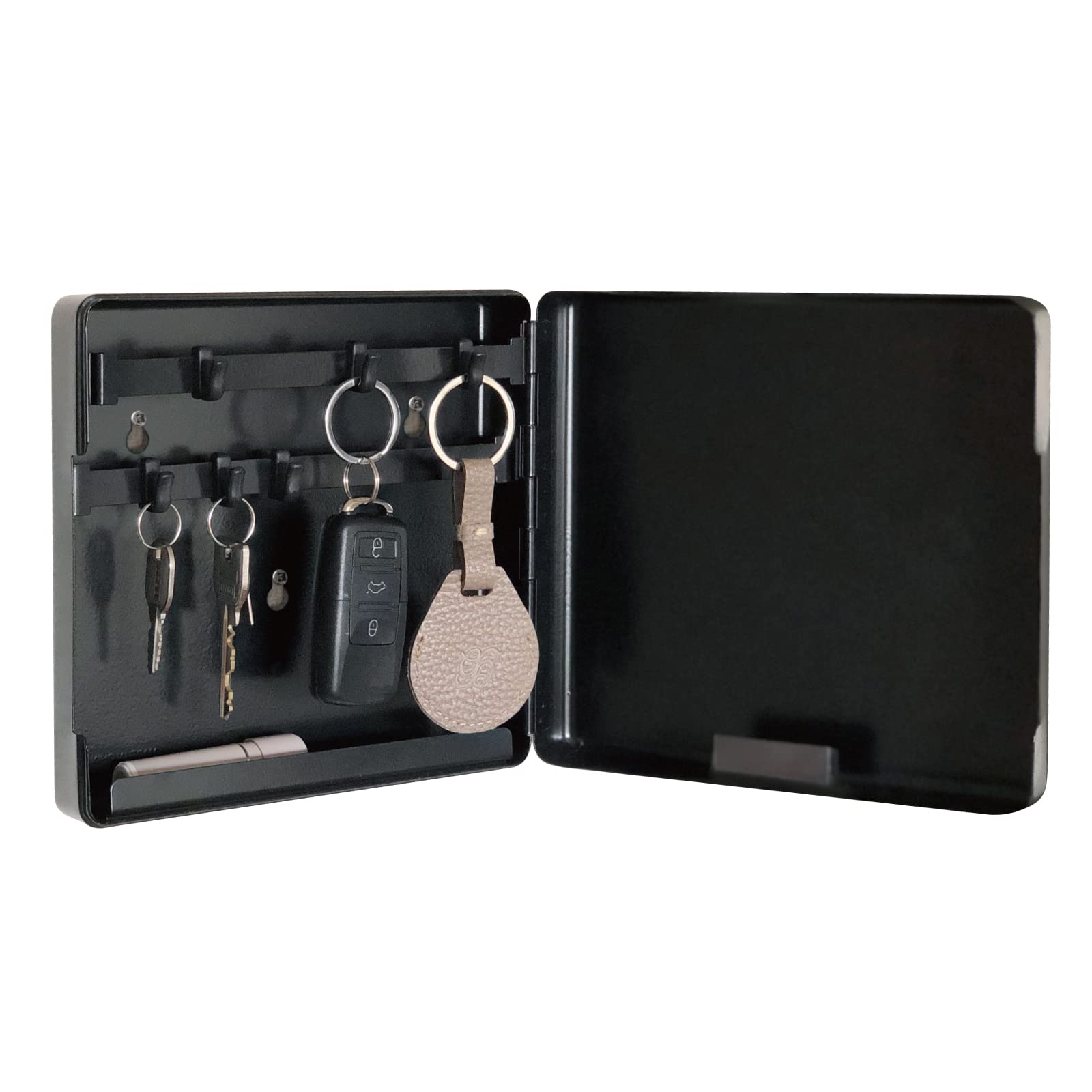 

Carl Office Magnetic Key Hanger, Box-Shaped, Adjustable Hooks, Key and Small Item Storage, Steel, Black, Holds 6 Keys, KH-002-K