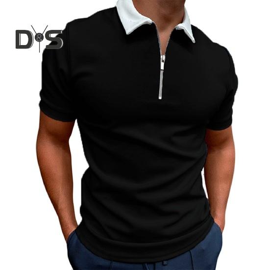 

Мужская футболка с воротником-молнией, однотонная, с коротким рукавом и лацканами, повседневная, облегающая, летняя, для улицы, отпуска, работы, спорта S чёрный