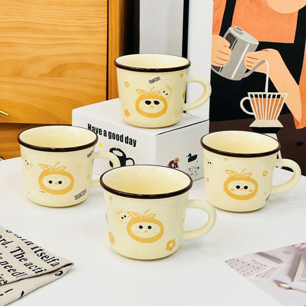 Household Set Small Gift Ceramic Cup with Handle Single Cup Small Orange Gift Box Opening Souvenir Handheld for Girls