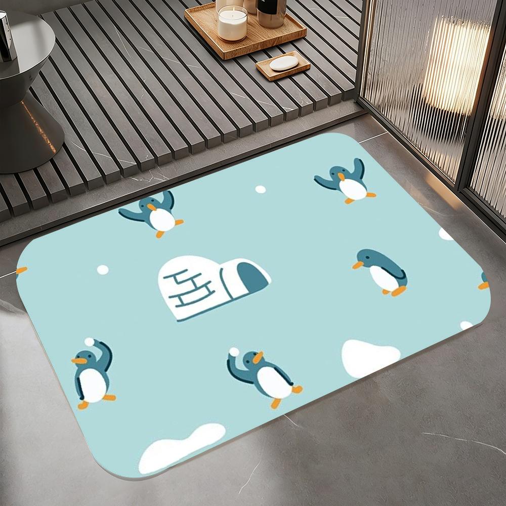 Anime P-penguin Floor Mat Diatomite Bath Mat, Quick Dry Absorbent Non-Slip Door Mat