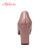 Aphixta Classics 7.5cm Square Heels Patent Leather Shoes Woman Pointed Toe Pumps Sapato Feminino Work Party Shoes Plus Size 48