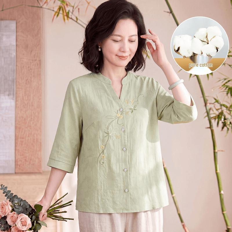 Datang Furen New Chinese Style Embroidered Cotton Summer Top 2XL