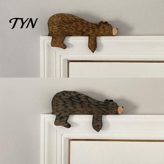 Nursery Door Frame Decoration Wood Brown Bear Topper, Adorable Shape Statue Decor, Nature Inspired Room Decor Animal Shelf Corner Wall Art for
