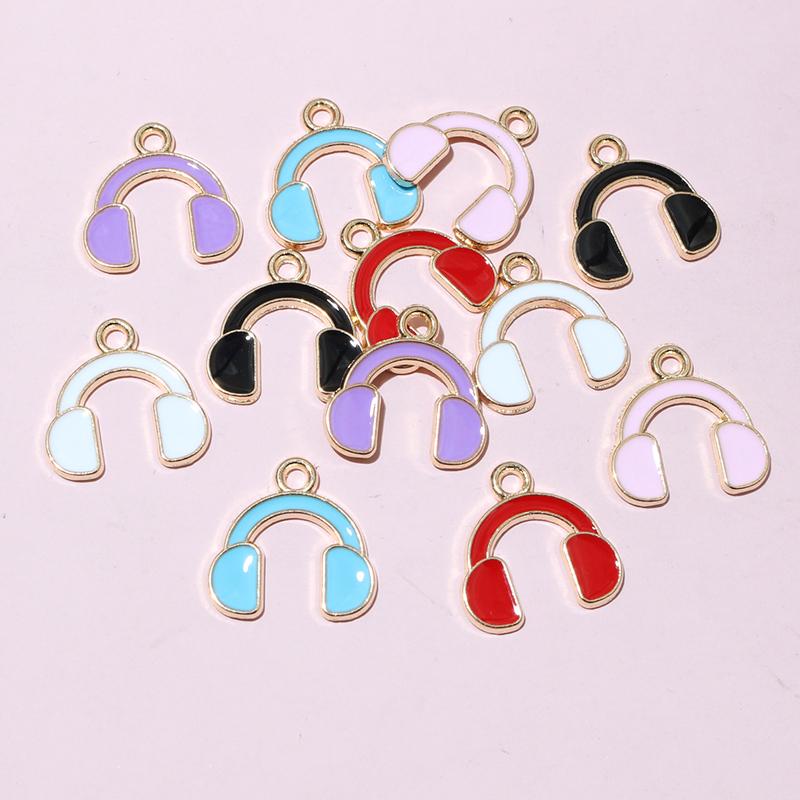 20pcs 15x14.5mm Enamel Cute Earphone Headphones Charms Pendant DIY Jewelry Making Accessories for Bracelet Earrings Keychains