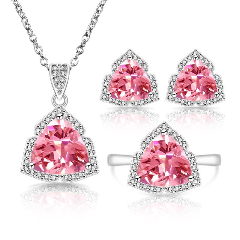 Fashion Temperament Imitation Natural Colored Treasure Zircon Set Ring Necklace Stud Earrings Women's Jewelry