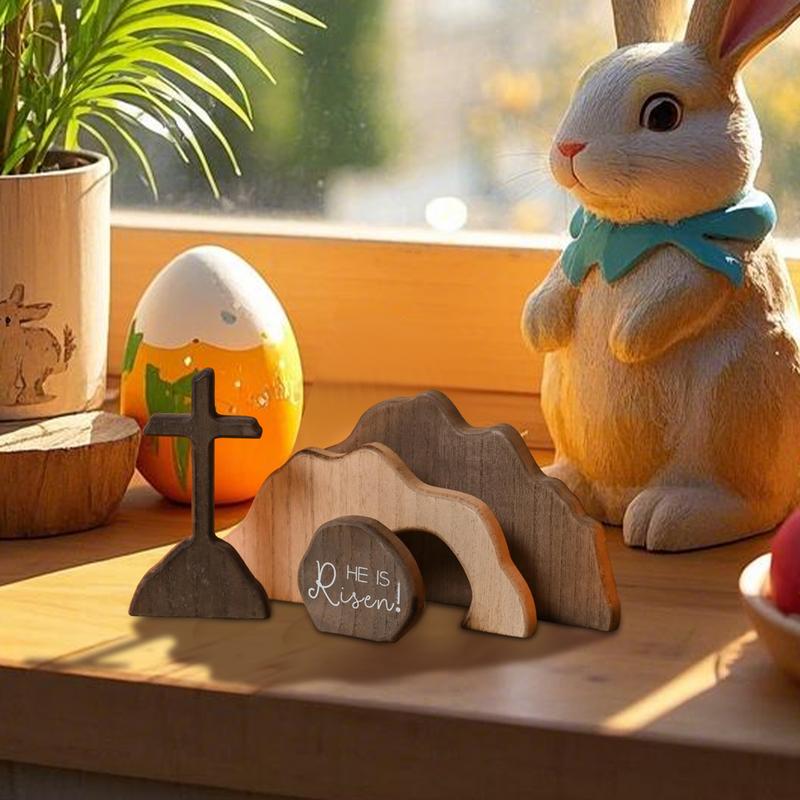 Empty Tomb Easter Scene And Cross Decoration Wooden Easter The Nativity Of Jesus Table Decor Tiered Tray Religious Ornament