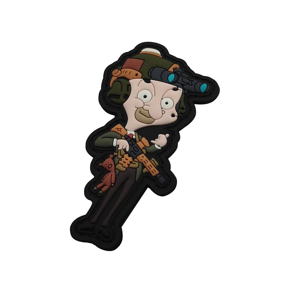 Funny Mr. Bean Soldier Sticker 3D PVC Soft Glue Cartoon Magic Sticker Mr. Bean Tactical Patch