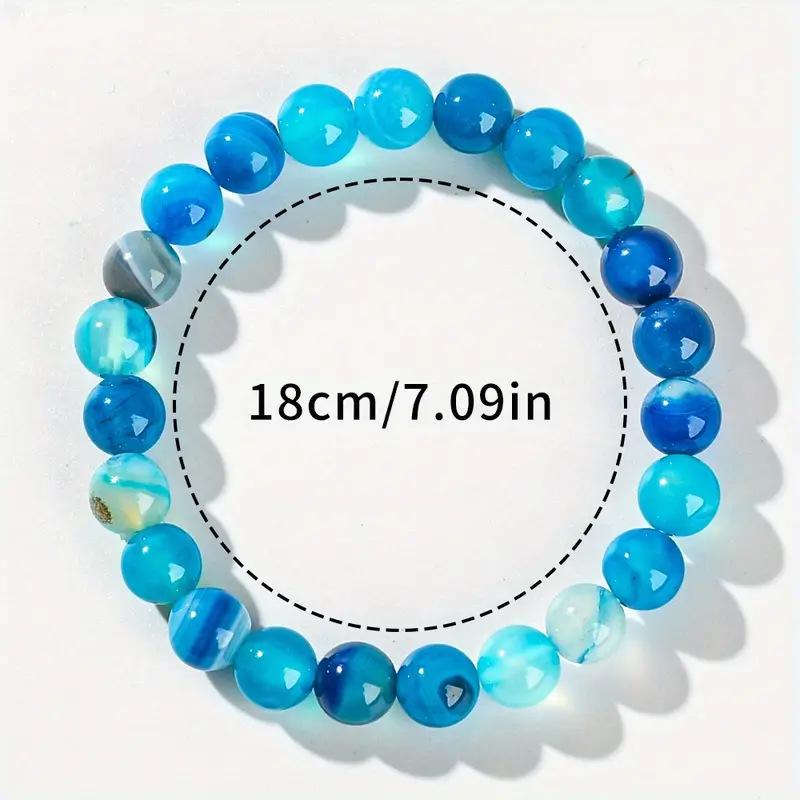 Natural Blue Agate Beaded Stretch Bracelet