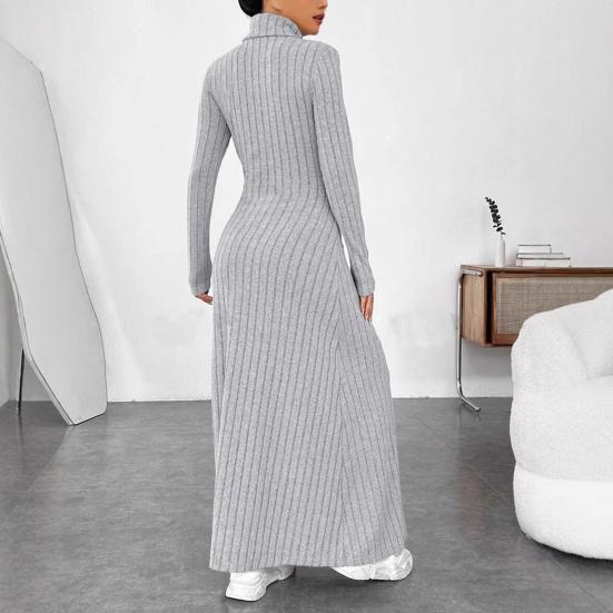 Sweater Dress for Sleeve High Neck Ribbed Women Casual Long Knit A-Line Dress Fall Winter