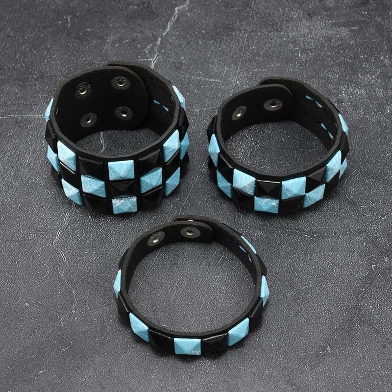 3Pcs Punk Bracelets for Night Activities Square Stud Leather Wrist Chain Comfortable Design Lightweight Wear Bangle