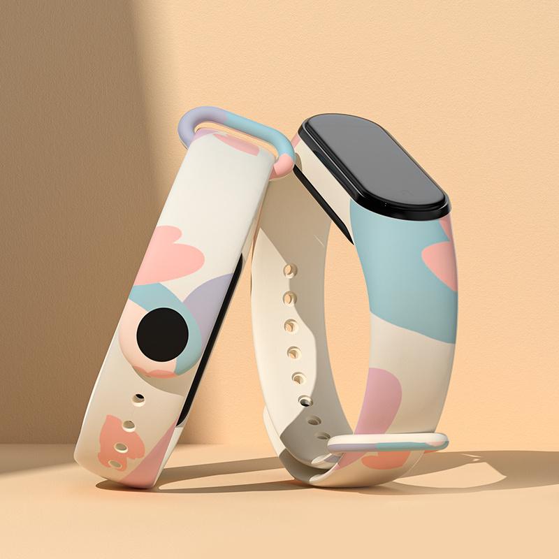 For Xiaomi Mi Band 3/Band 4/Band 5/Band 6/Band 7 Pattern Printed Watch Band Adjustable Breathable Soft TPU Wristband Bracelet