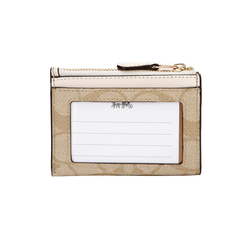 Coach Skinny 11 Presbyopia Coated Canvas with Leather Card Holder Clutch Card Holder Mini Women's White with Khaki