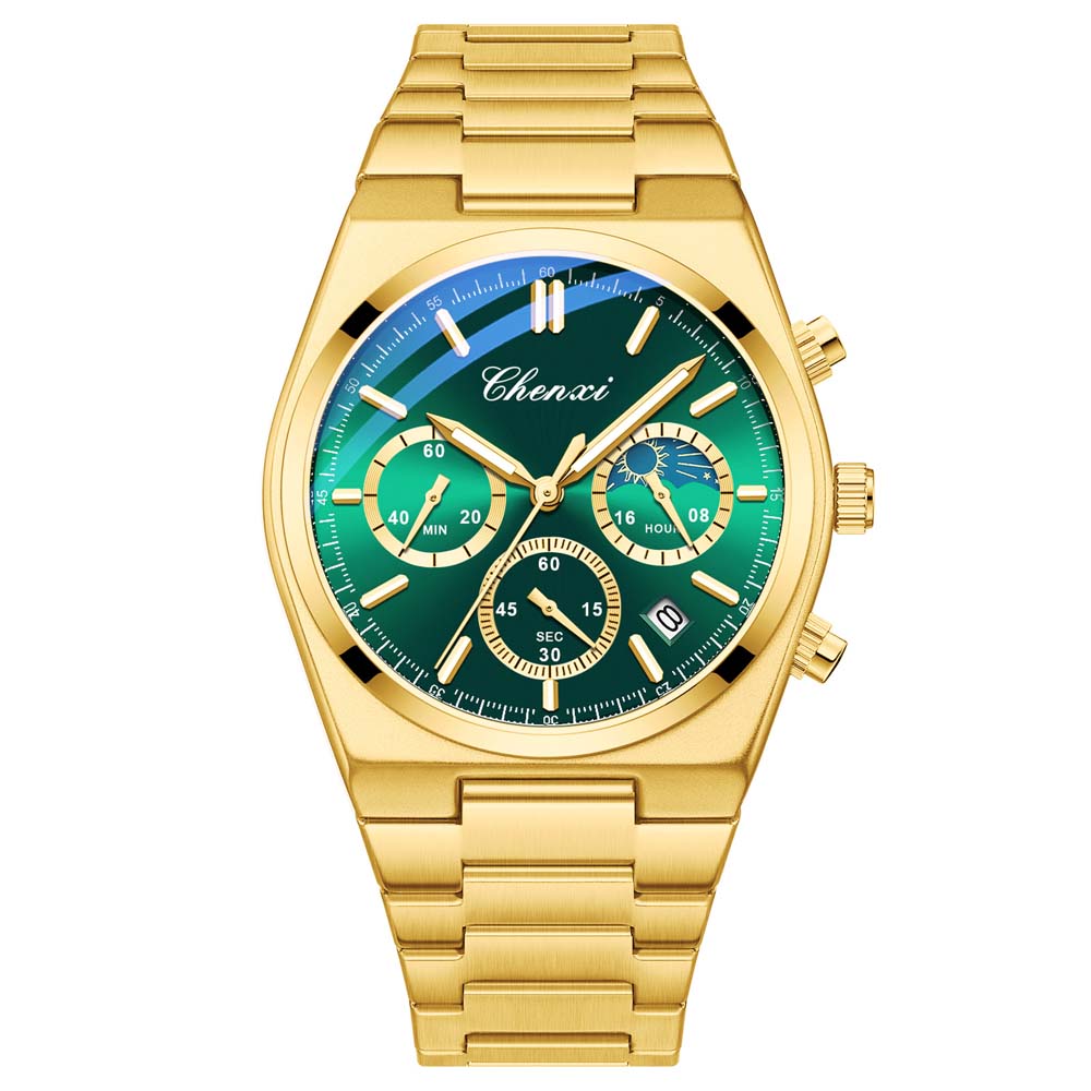CHENXI Men's Multifunctional Wristwatch Calendar Moon Phase Chronograph Stylish Luminous Waterproof Men's Quartz Watch