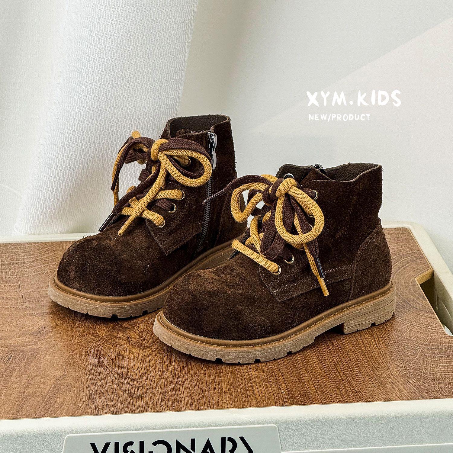 

Детские ботинки Мартин капибара 2025 осень и зима детские ретро повседневные ботинки двойная шнуровка кожаные мужские и женские ботинки 26-30 yards 5 pairs of minimum approval коричневый