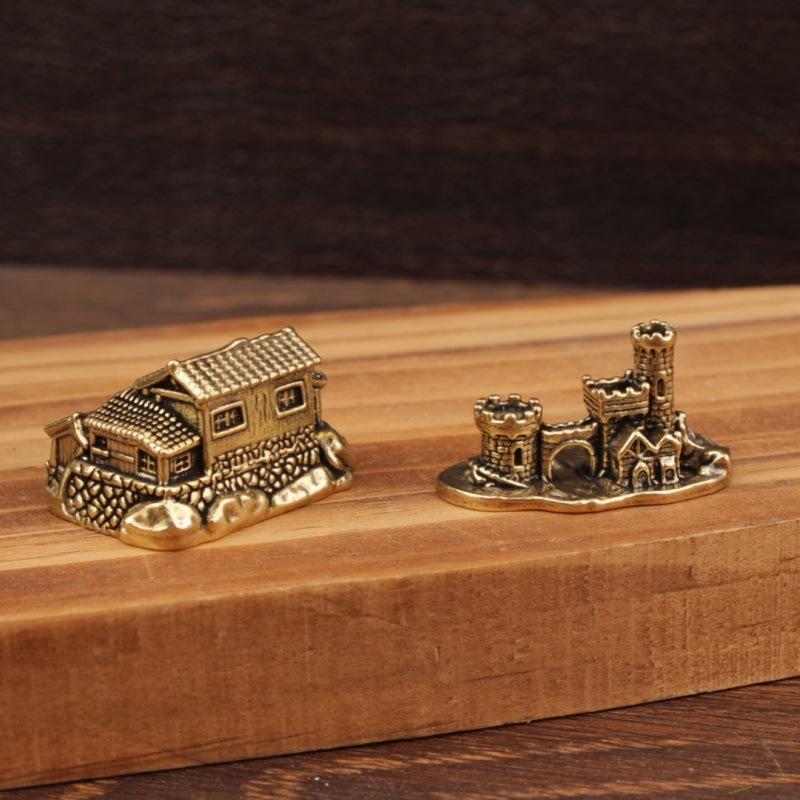 Brass Farmhouse Courtyard Castle Statue Architectural Model Ornament Home Decor Fairy Garden Miniatures Fish Tank Decoration