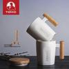 TOMIC Wood Handle Ceramic Coffee Mug with Lid