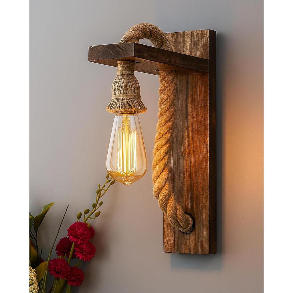 Wandlampen aus Holzseil, Heimdekoartikel Vintage Wandbehang Antike Dekorative Ausgefallene Leuchte für Wand Zuhause, Wohnzimmer, Wanddeko | 1er-Pack