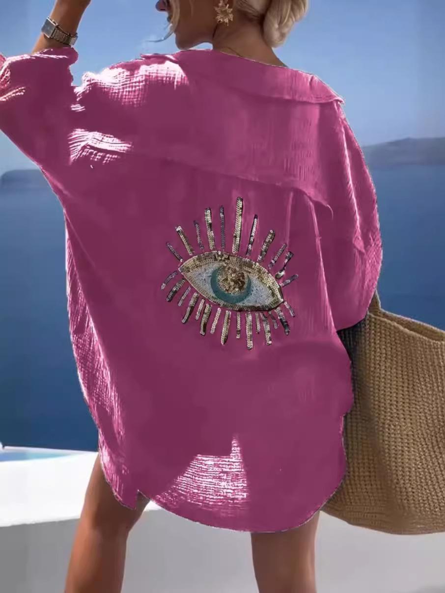 

2024 Spring/Summer Women s Cotton Linen Turn-down Collar Long Sleeve Casual Shirt 5XL