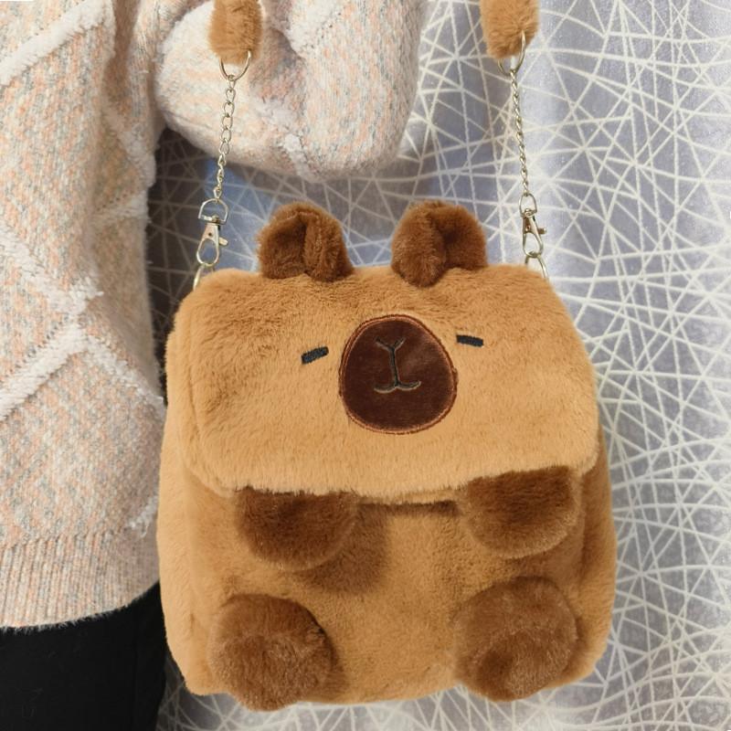 Cute Cartoon Capybara Plush Backpack With Adjustable Straps For Use Daily