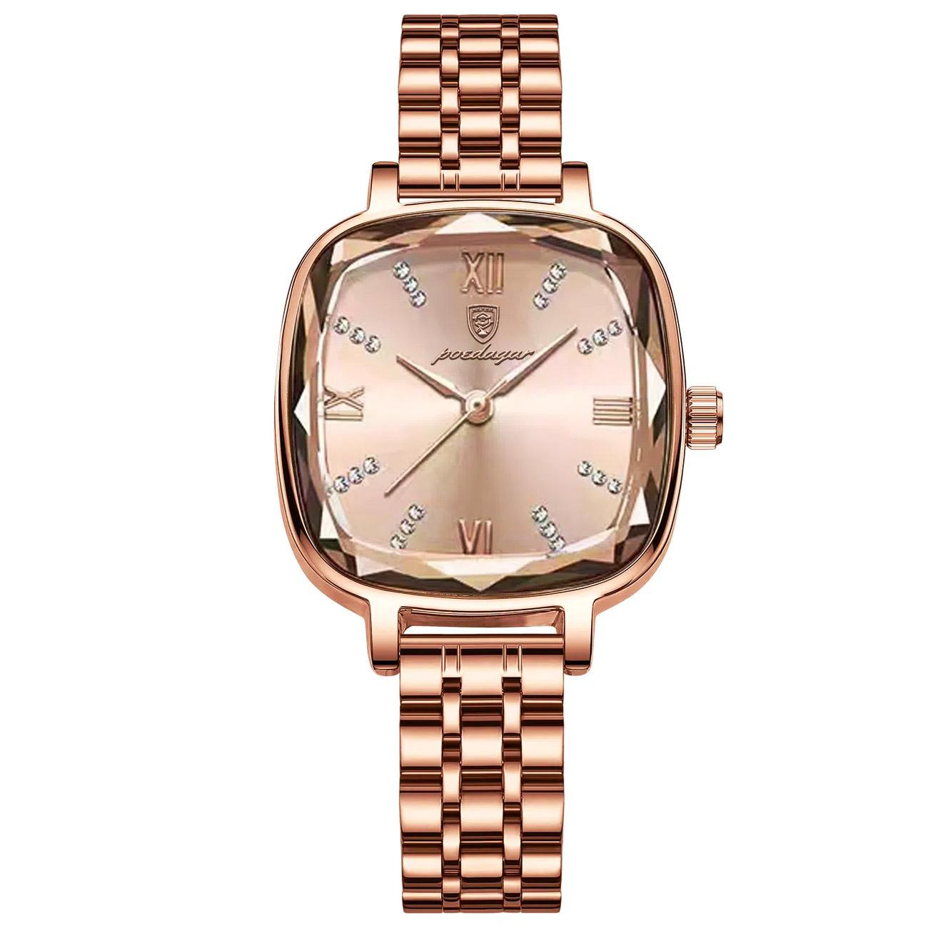

POEDAGAR High Quality Luxury Women Watch Stainless Steel Square Waterproof Quartz Ladies Wristwatches Dress Elegant Femme Clocks рожевий колір золота/золотий
