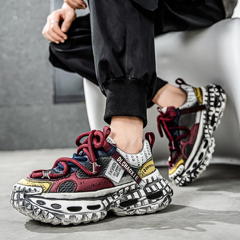 Trendy new platform-soled sports trendy shoes breathable mesh casual dad shoes retro style polishing old tire shoes men