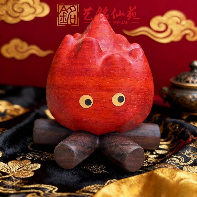 Creative Little Flame Wood Carving Ornament - Jewelry Craft for Car Decoration