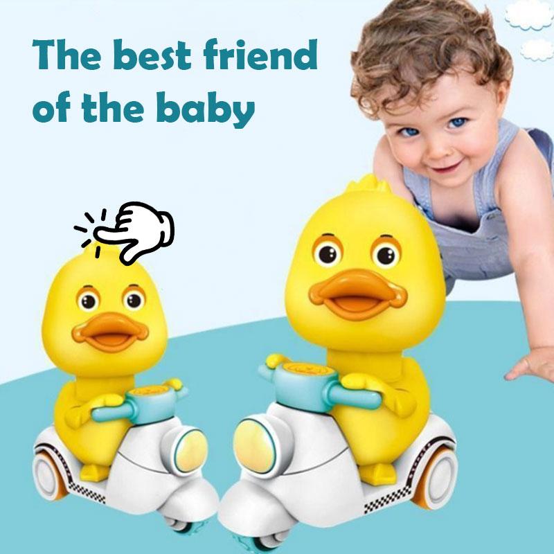 Manual Pressing Head Free Rotation Cute Duck Press Car Motorcycle Anti-collision And Anti Drop Baby Toys Mini Car For Kids
