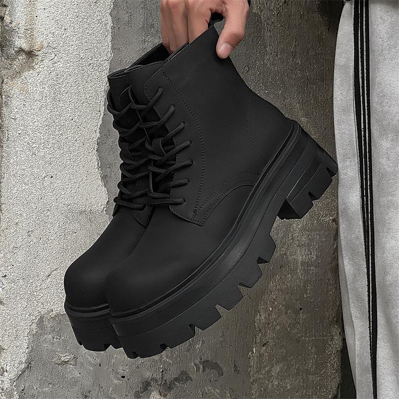 Big Size Mens Fashion Punk Rock Dress Platform Boots Lace-up Original Leather Shoes Cowboy Ankle Boot Cool Autumn Winter Botas
