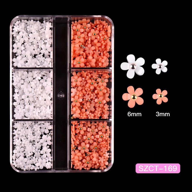 Nail Art Five-Petal Flower Ornament Macaron Three-Dimensional Resin Steel Ball Nail Art Jewelry Mixed