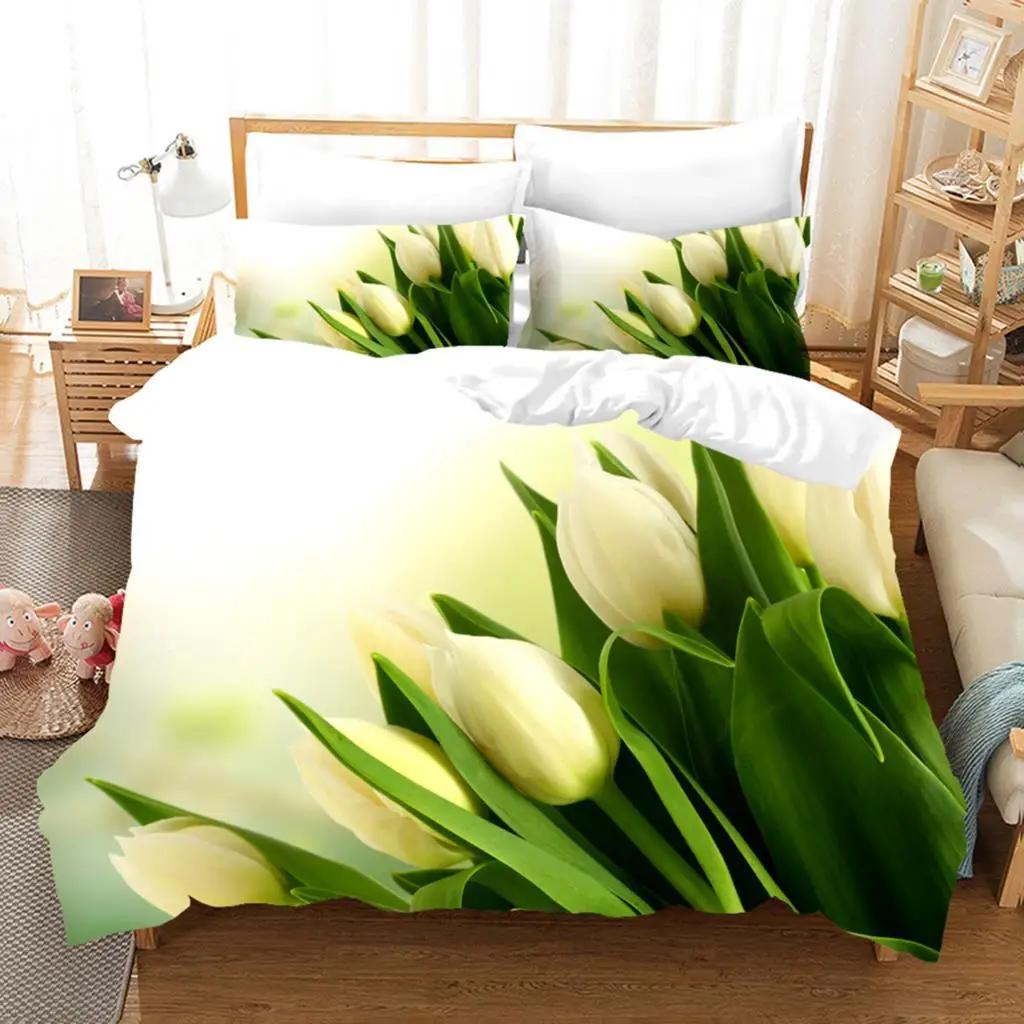 Comforter Tulip Twin Kingspring Botanical Floral Bedding Set Garden Flower Elegant Rustic Comforter For Boys Girls Room