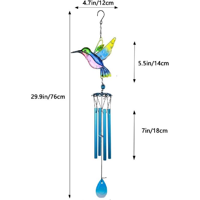 Evealyn Outdoor Hummingbird Wind Chimes, Indoor Handing Stained Glass Metal Music Beautiful Wind Chimes for Home, Balcony,Window, Garden, Yard,
