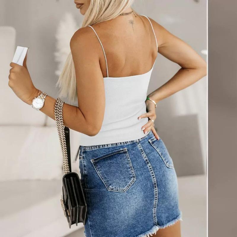 Summer Ribbed Knit Camisole Tank Top Sexy Slimming Bottoming