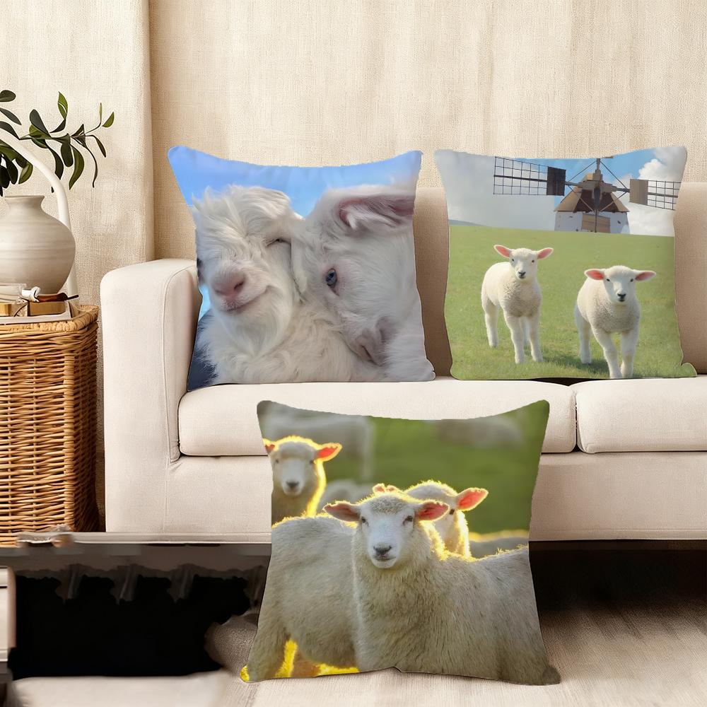Sheep Cute Cushion Cover Plush Fabric Soft DoubleSided Printed Sofa Warm Winter Home Child Gift Pillow Case