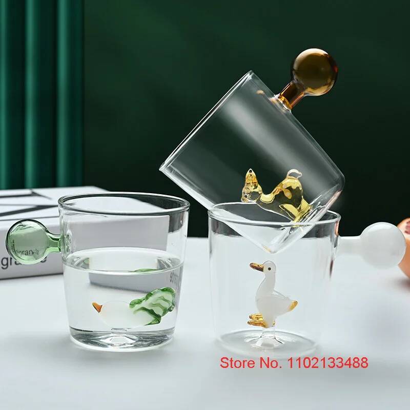 Cute Glass Cup Italy Famous Design Animal Glassware Drink Tumbler Milk Water Teacup 300ml Clear Niche Coffee Mug Dropshipping