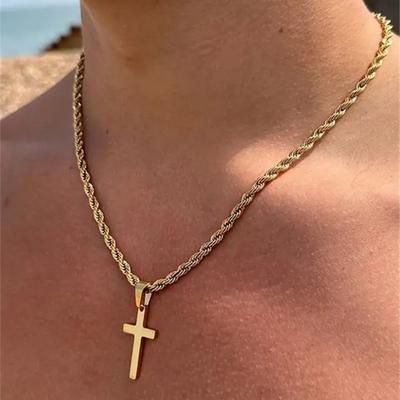 1PC Smooth Stainless Steel Cross Necklace Men's Simple Light Luxury Collarbone Chain Hip-hop Jewelry