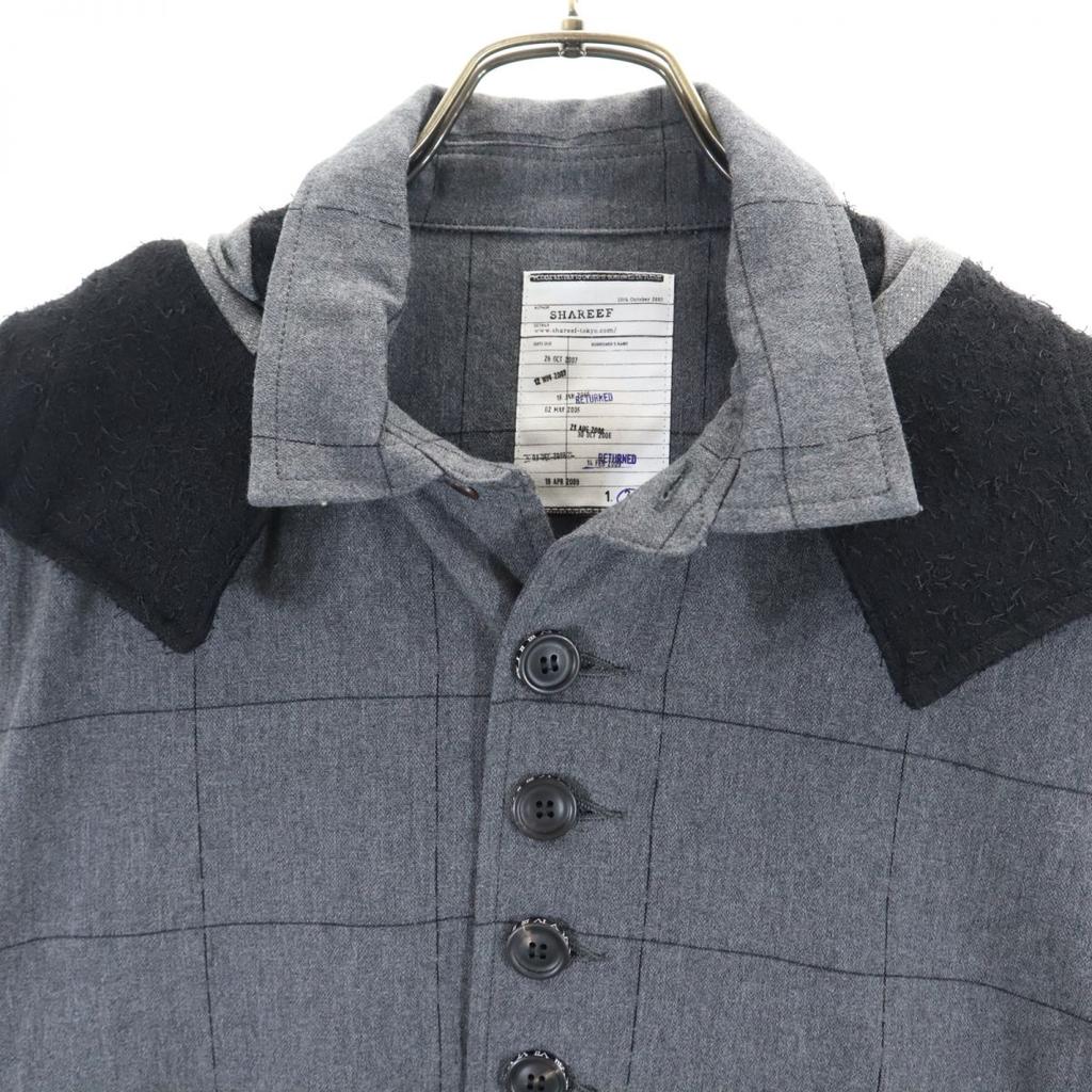 SHAREEF made in Japan Karomuster Edelstahl Kragenmantel 2 grau Herren Gebraucht