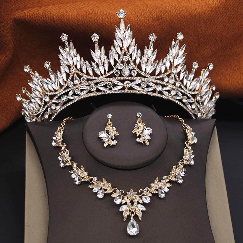 Green Bridal Jewelry Sets for Women Wedding Crown Girls Tiaras and Necklace Earrings Bride Party Costume Jewelry Accessories