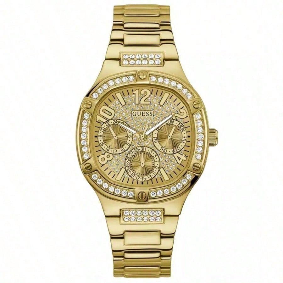 Guess Women's Gold Duchess Crystal Watch - Tone Steel Bracelet Multifunction Quartz Gw0558l2