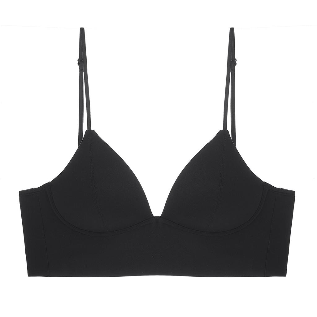 Summer Popular Glossy Solid Color French Triangle Cup Bra Women's Thin Shoulder Straps Deep V Low Neck Light and Seamless Bra Cover