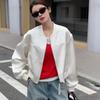 Womens Satin Stand Collar Baseball Jacket 2026 Loose Fit Slimming Casual Blazer Outerwear