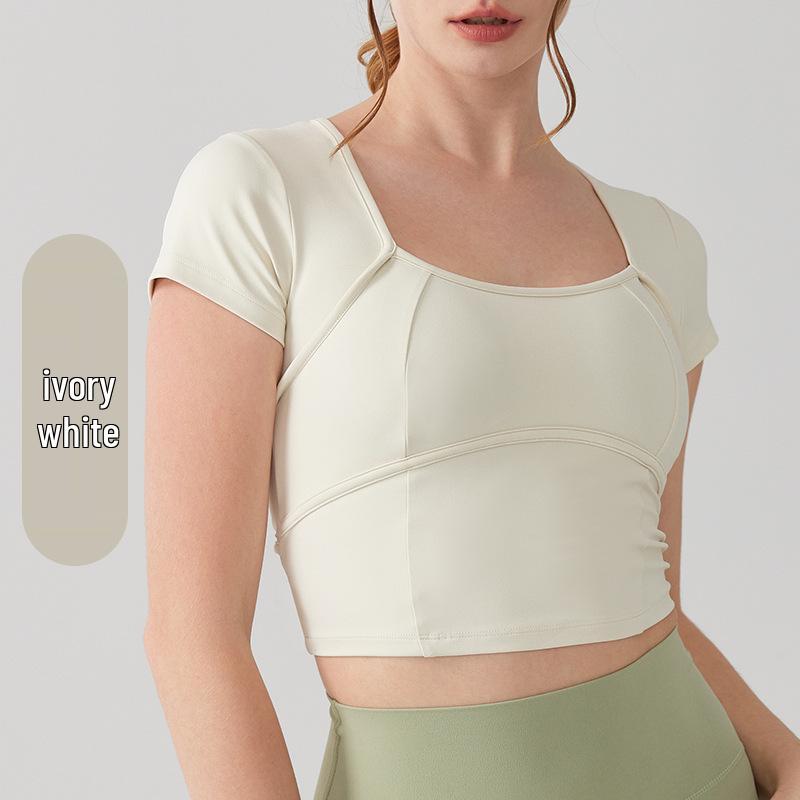 

Женский кроссовер-топ для йоги на весну/лето – футболка с коротким рукавом и нагрудными вкладышами для пилатеса и фитнеса, ощущение «голой кожи» L