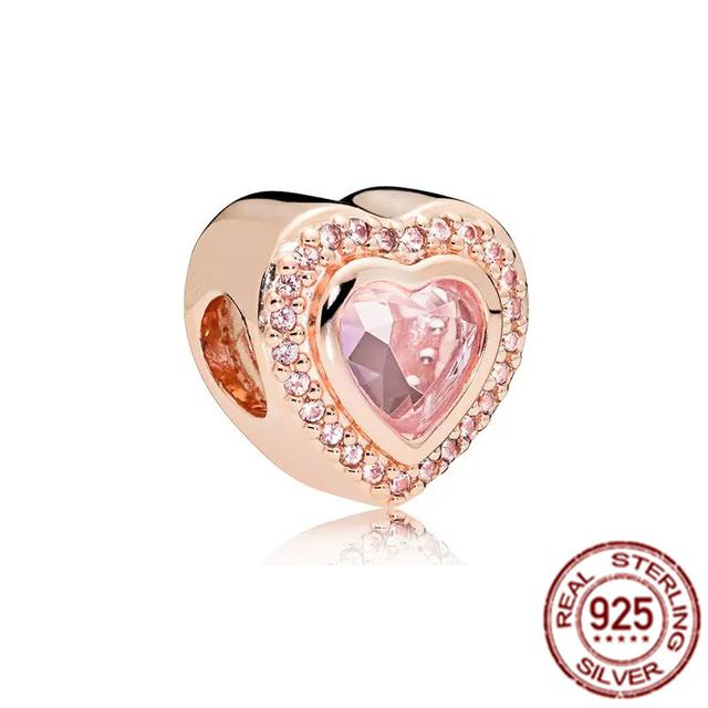 Rose Gold Sparkling Levelled Heart Beads Pink Air Balloon Charms 925 Sterling Silver Jewelry Fit Original Fasion Bracelet