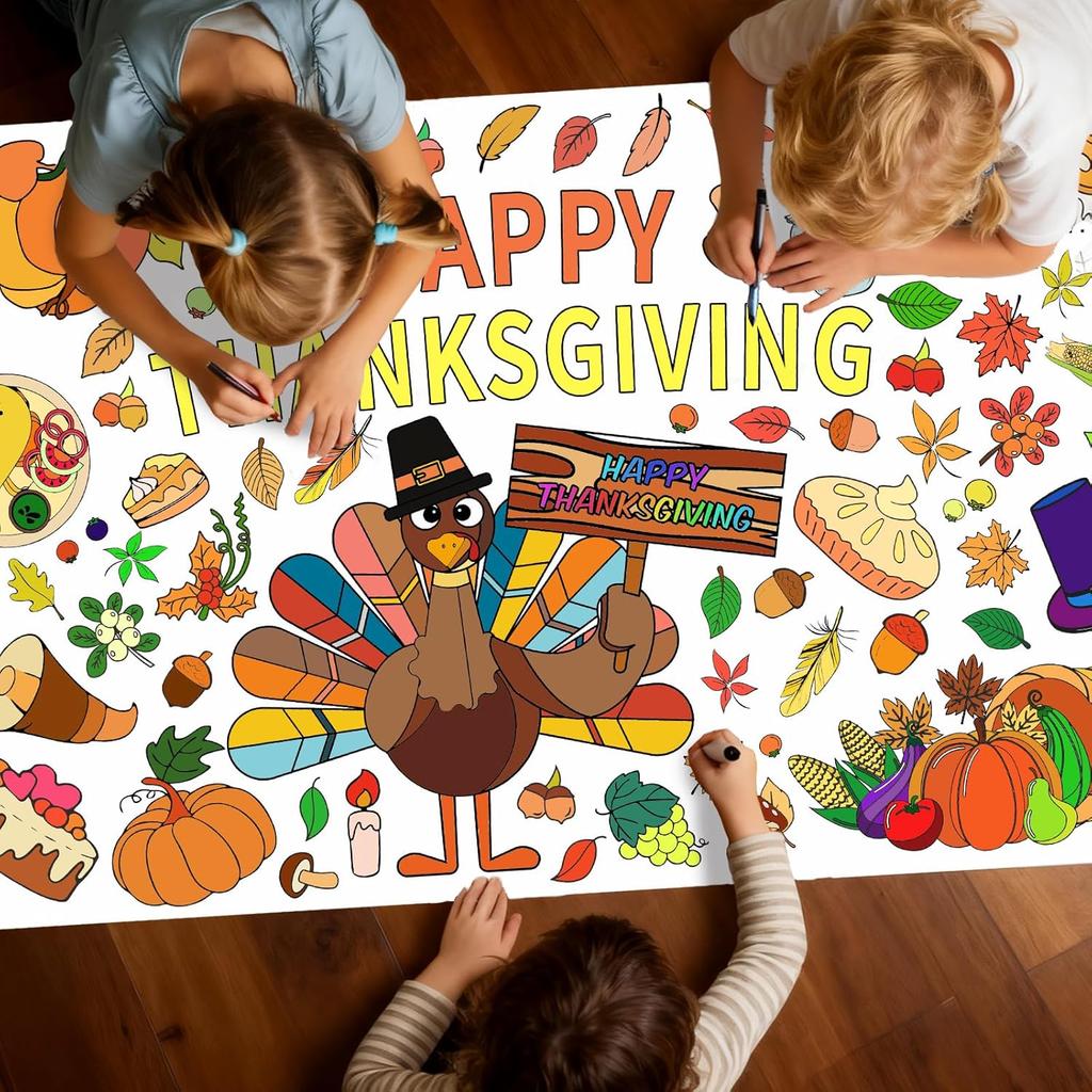 Muswarm Coloring Poster Tablecloth, Giant Poster,Paper Thanksgiving Coloring Banner Games and Family Activities, for Party Decorations,
