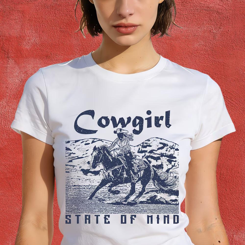 Cowgirl State of Mind T-Shirt Horse Lover Gift Western Style Tee Country Shirt S