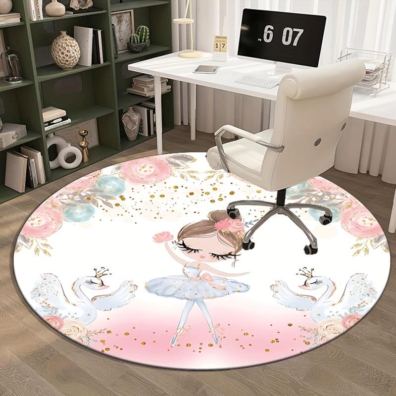 Ballet Girl Swan Princess Round Rug Kids Room Decor Pink Gold Floral Cartoon Baby Nursery Floor Mat Crystal Velvet Carpet