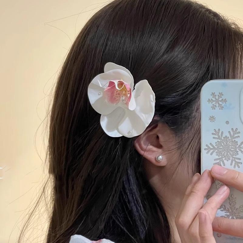 

Korean Sweet Simulation Butterfly Orchid Hairpin Headpiece Super Fairy Side Clip With Broken Hair Forehead Female Ornament