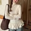 Women's Brushed Warm Ballet Hem Long-Sleeve Top – Autumn/Winter Slimming High Collar Style