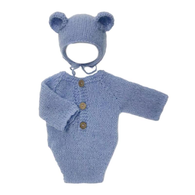 Infant Photography Outfit Bear Themed Soft Plush Set Baby Romper with Hat set Baby Dress Up set for Memorable Pictures